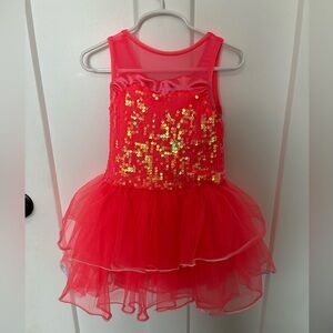 Weissman coral colored Dance Costume with Sparkling Sequins